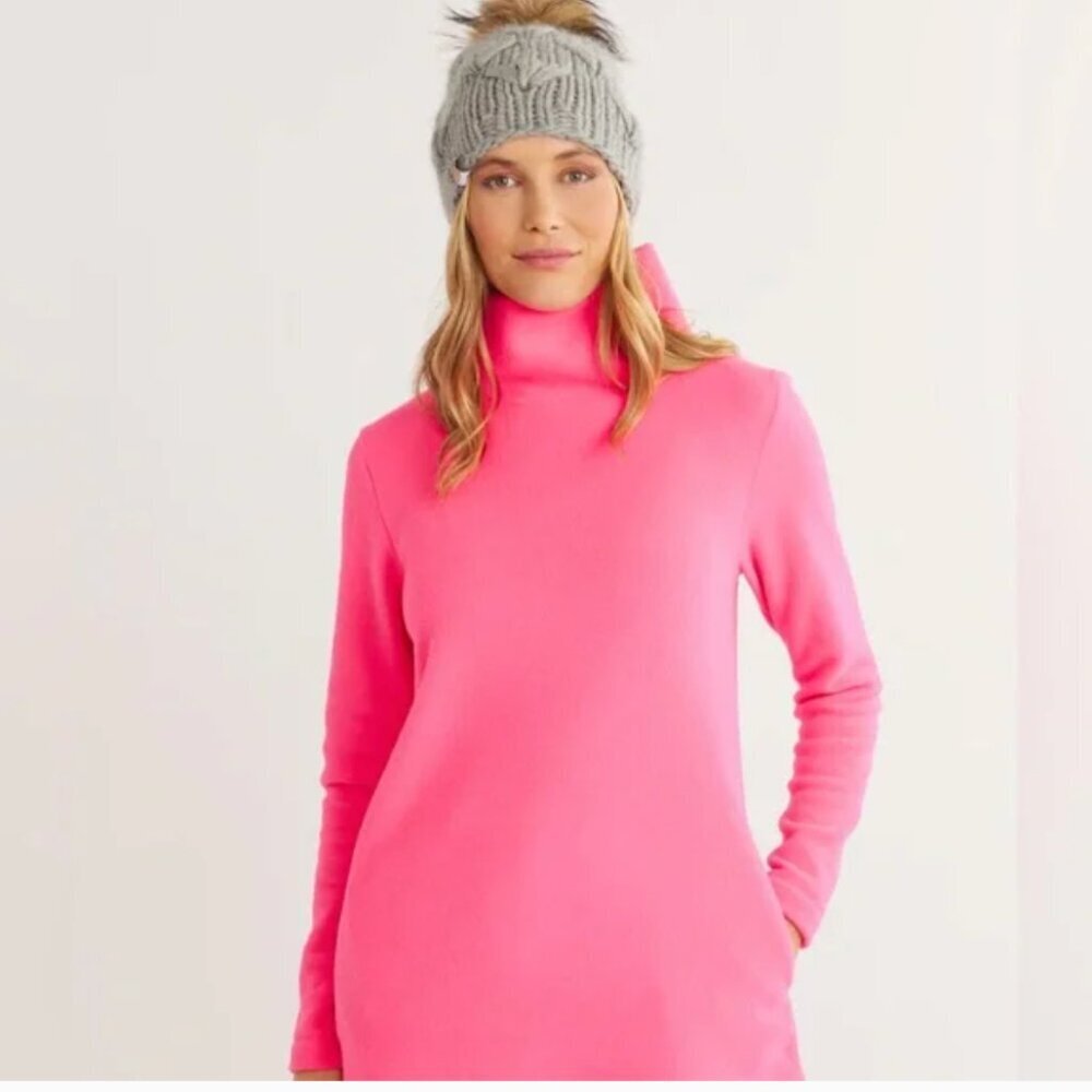 Dudley Stephens Cobble Hill Turtleneck Tunic Vello Fleece Pockets Pink Medium